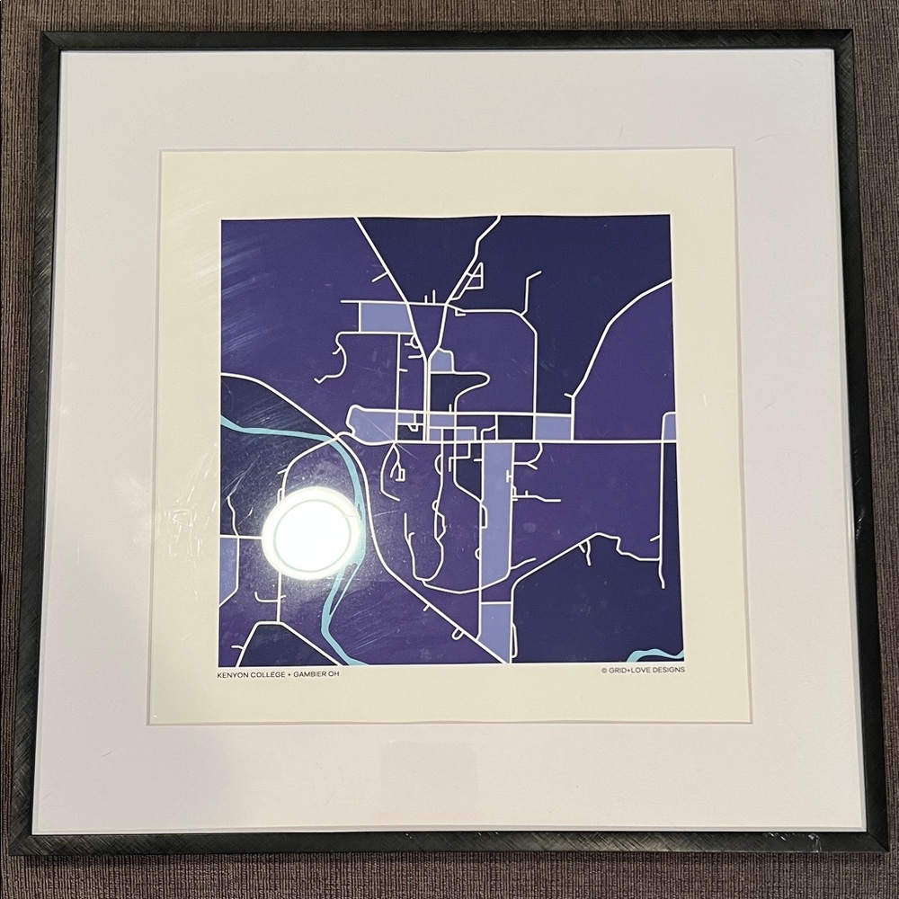 Kenyon College Map Art Print in Black Frame